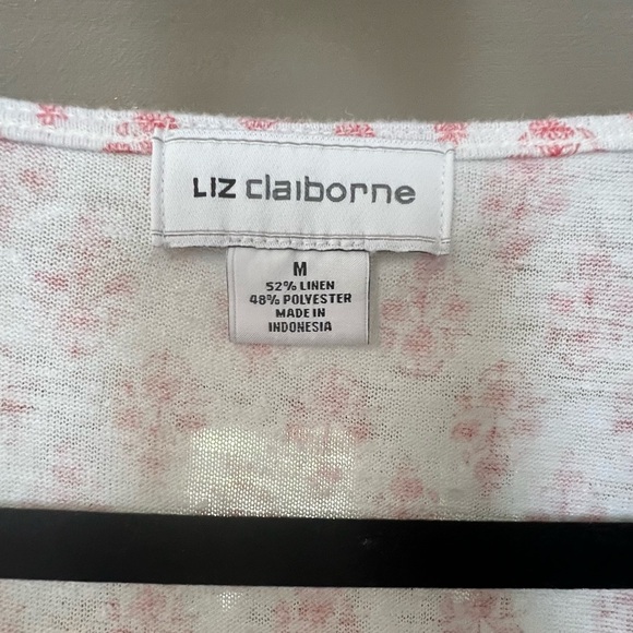 GUC Liz Claiborne Linen Blend Shirt, Size M, White/Pink - Picture 3 of 3